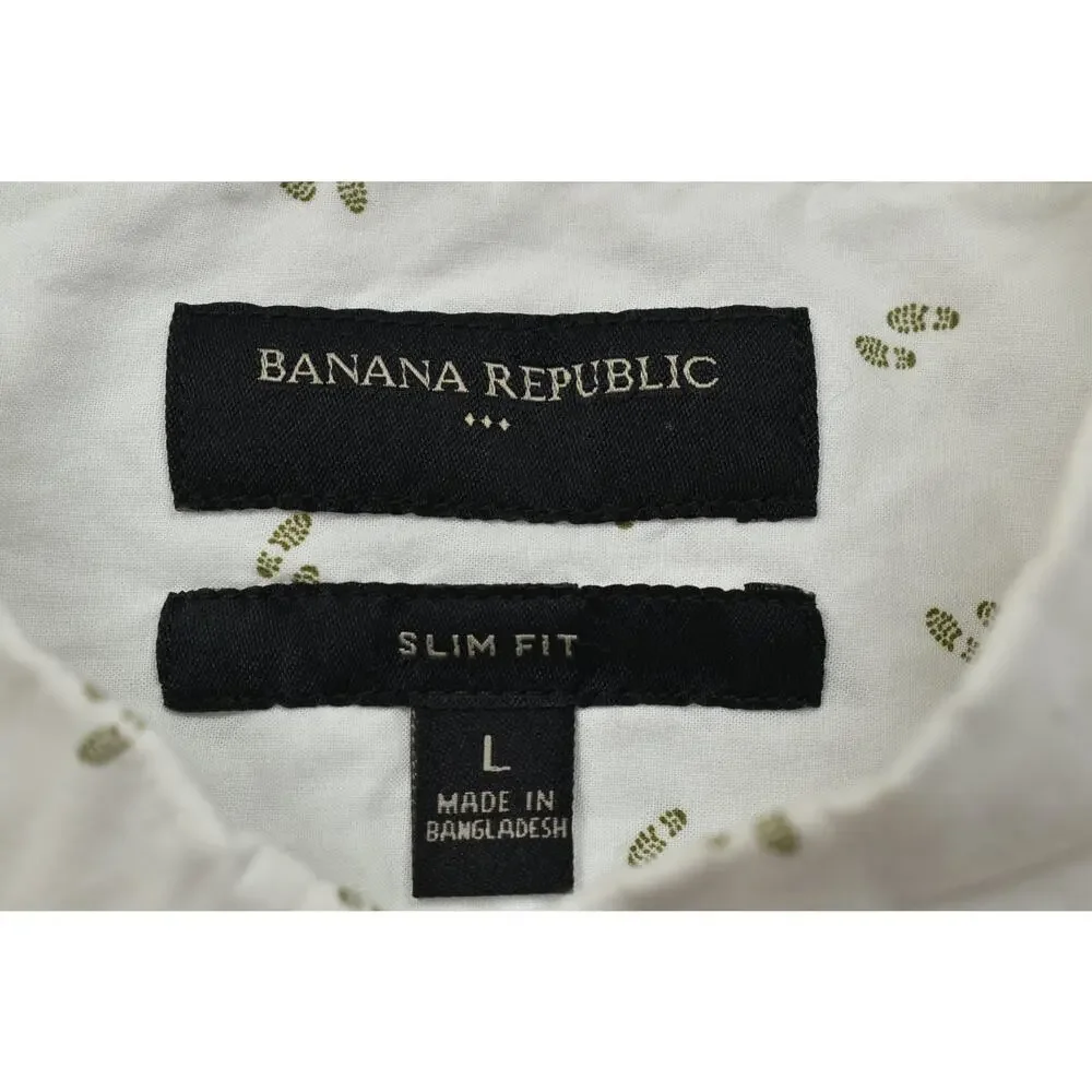 Banana Republic Slim Fit Men's White Short Sleeve Button Down Size L